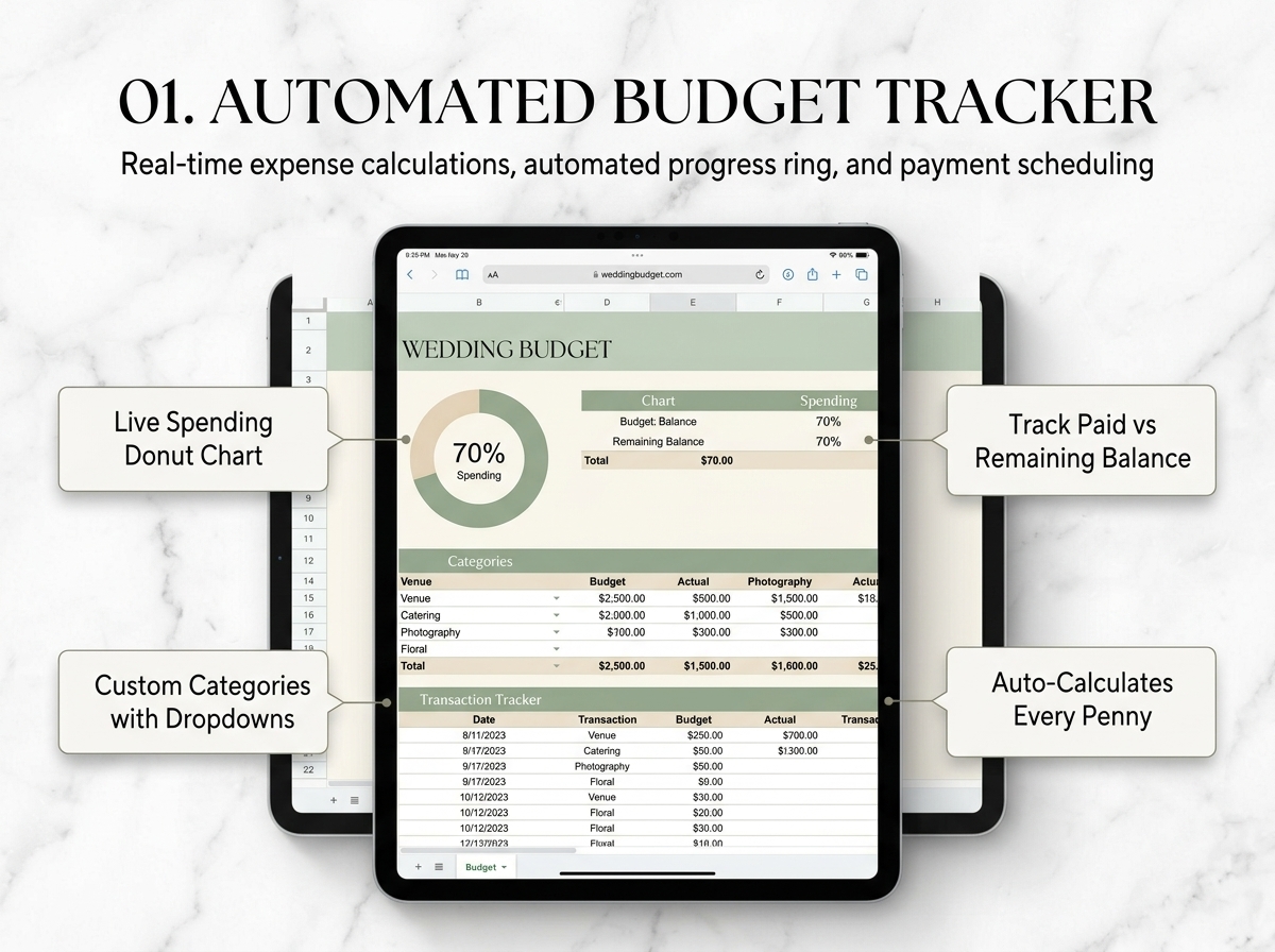 Automated Wedding Budget Tracker - Visual Feature Breakdown and Spreadsheet Explainer