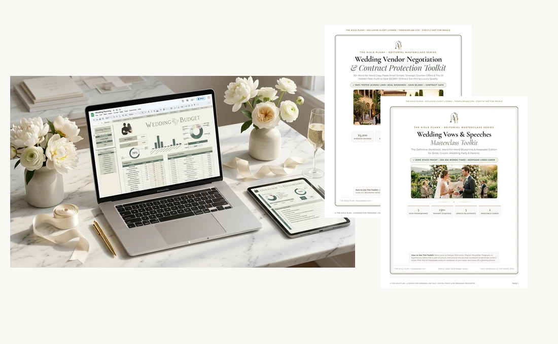 The Complete Aisle Plan VIP Bundle Mockup with MacBook and Editorial Guides