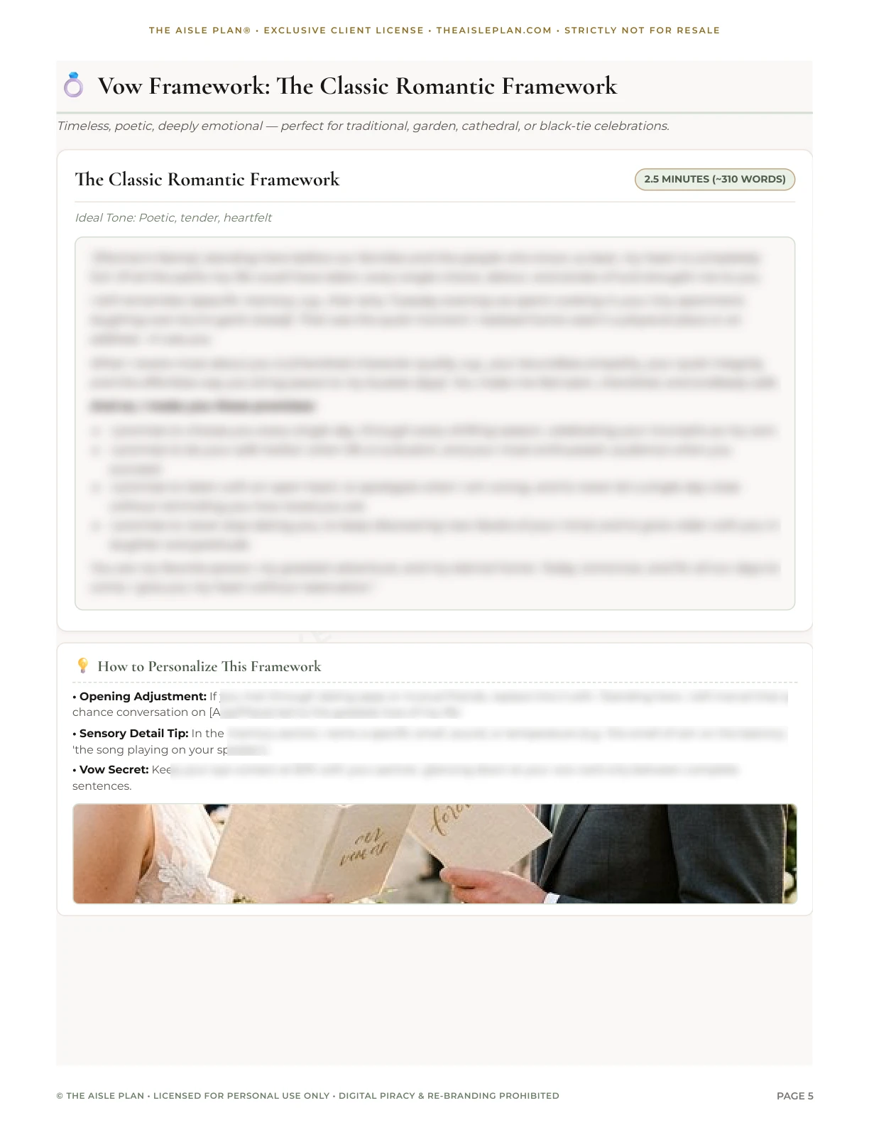 Romantic fill-in-the-blank vow framework with blurred copy preview